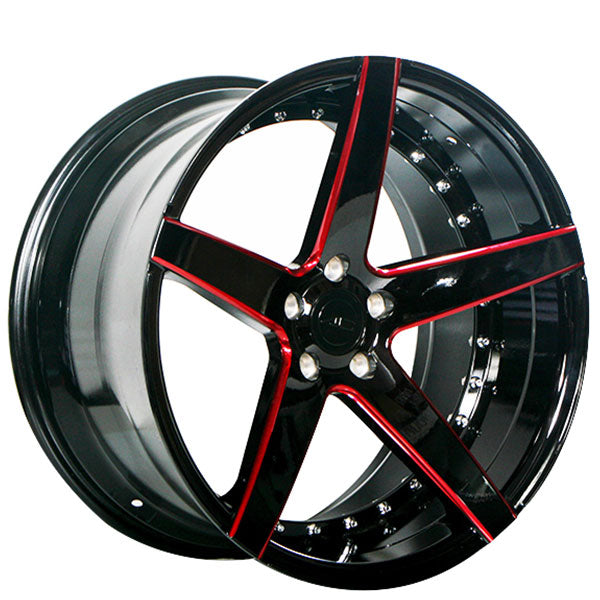 20" Staggered AC Wheels AC02 Gloss Black with Red - American Fusion Wheels